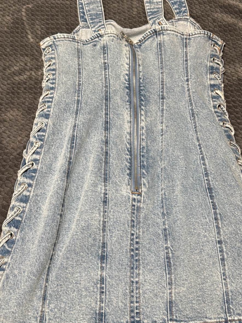 Steve Madden Light Blue Denim Corset Dress with Lace-Up Sides 10